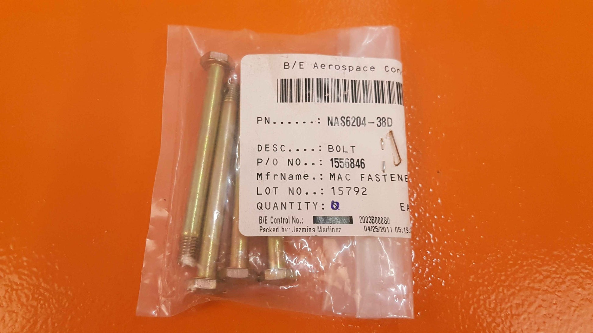 NAS6204-38D Mac fasteners, Bolt Kit